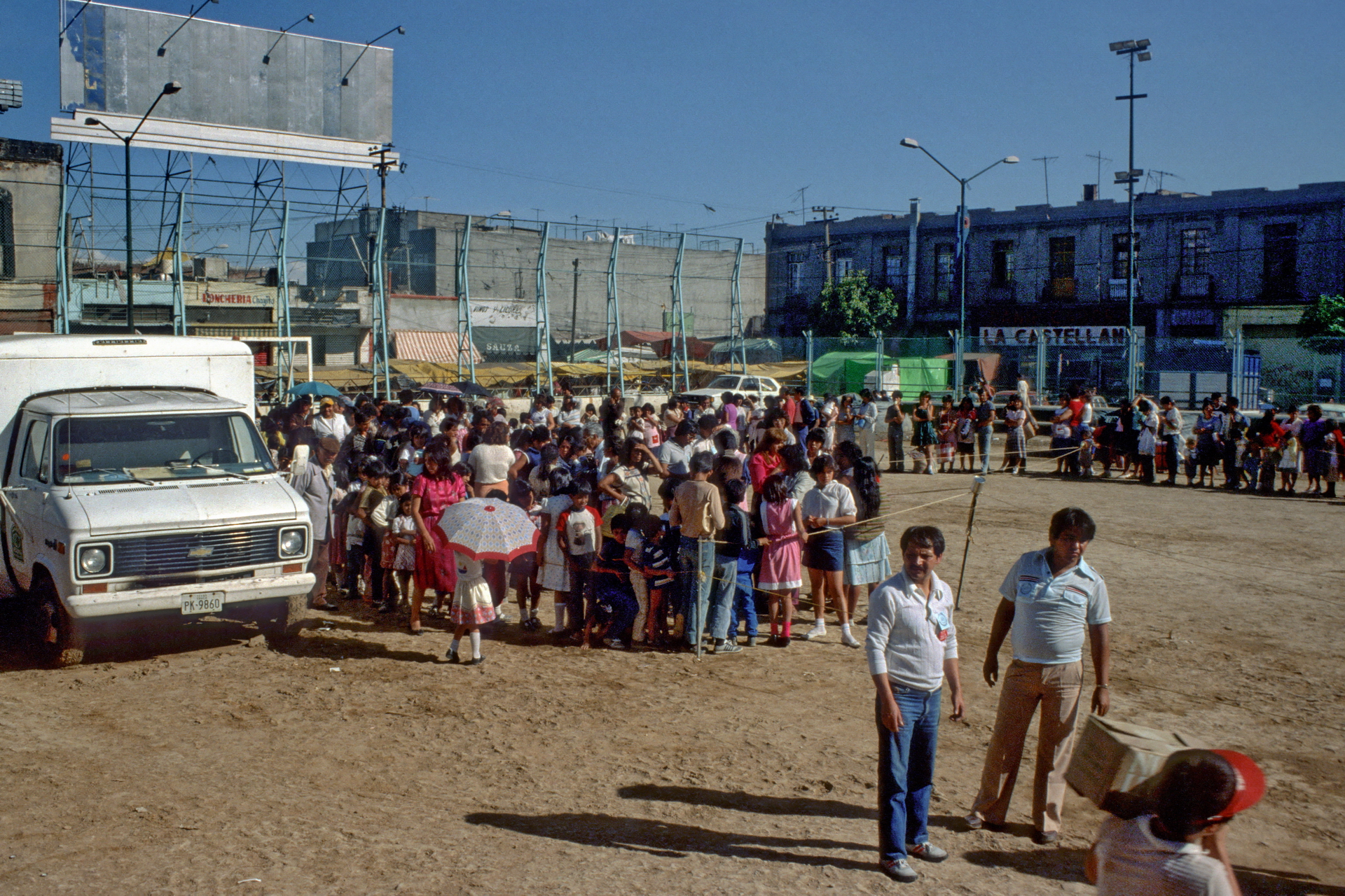 The delivery truck and food line